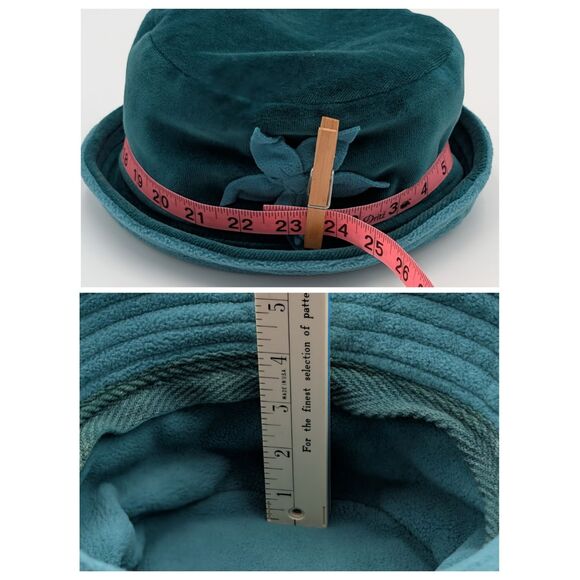 Aller Simplement Womens Velvet Bucket Hat Green Fleece Lined 100% Cotton Cloche - Picture 6 of 7